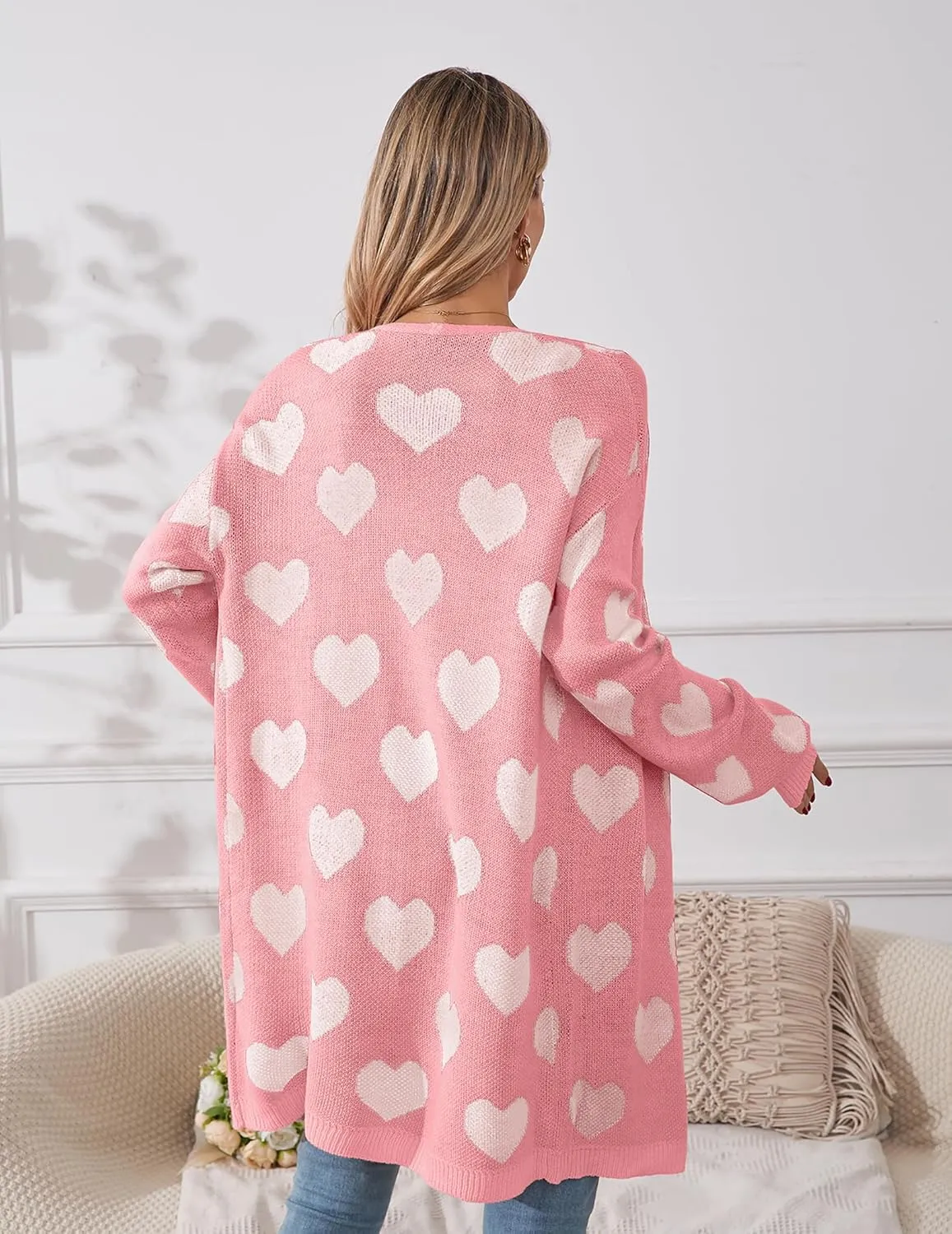 Womens Oversized Cute Heart Long Cardigan Spring 2025 Trendy Casual Ribbed Knit Open Front Sweaters