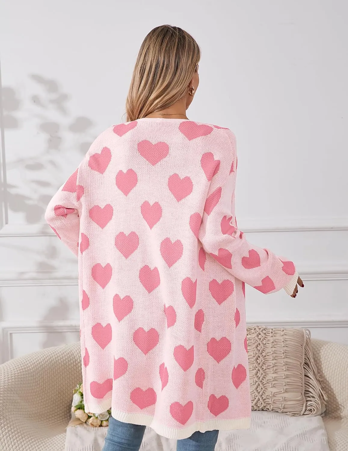 Womens Oversized Cute Heart Long Cardigan Spring 2025 Trendy Casual Ribbed Knit Open Front Sweaters