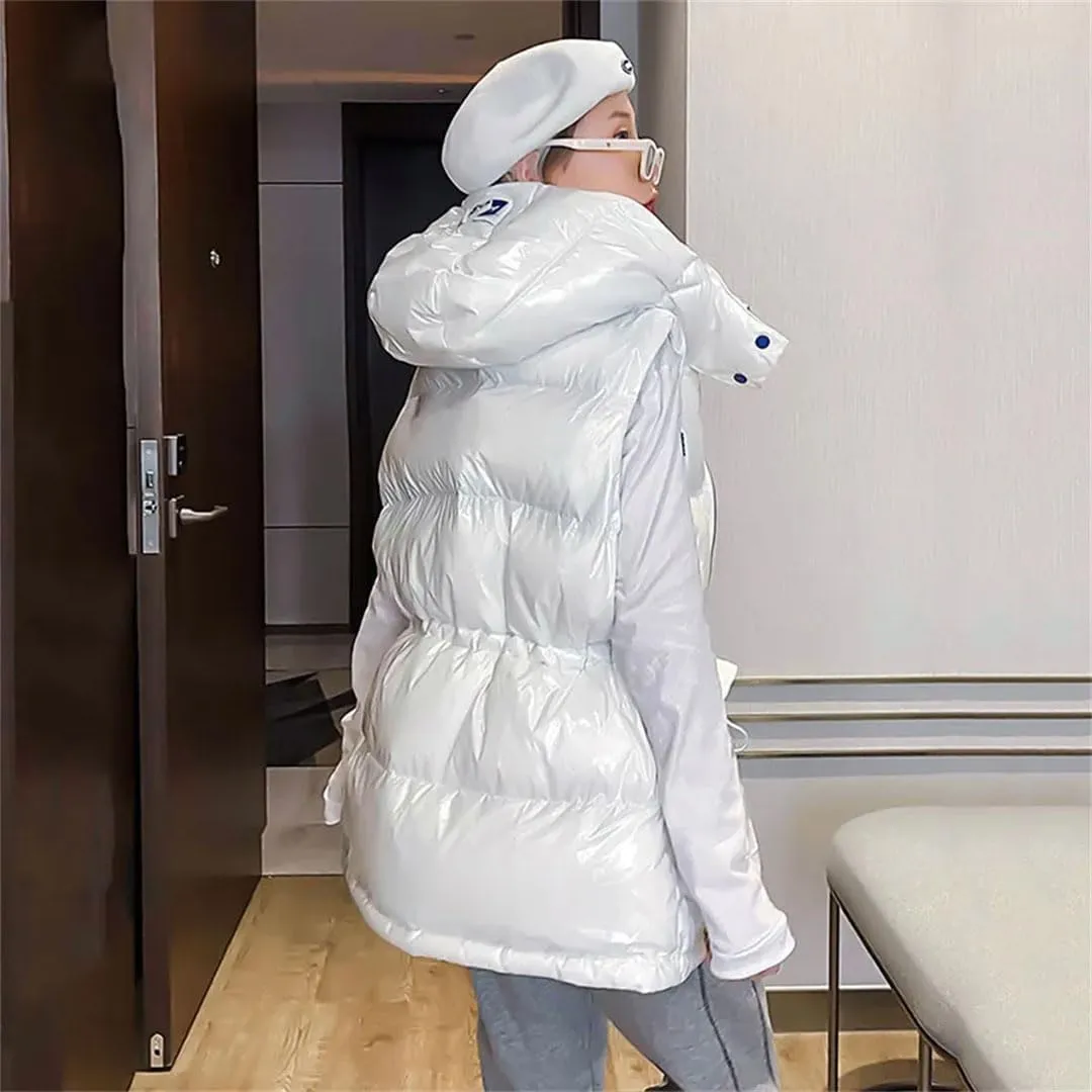 Women's Padded Down Glossy Vest Style Loose Hooded Waistcoat Cotton-Padded Sleeveless Jacket