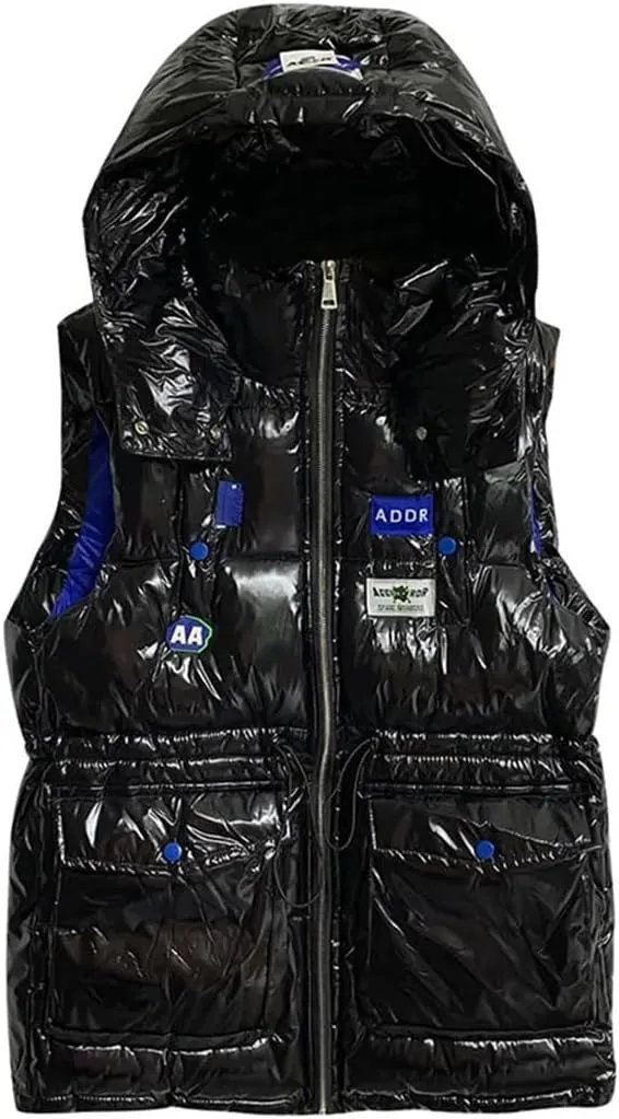 Women's Padded Down Glossy Vest Style Loose Hooded Waistcoat Cotton-Padded Sleeveless Jacket