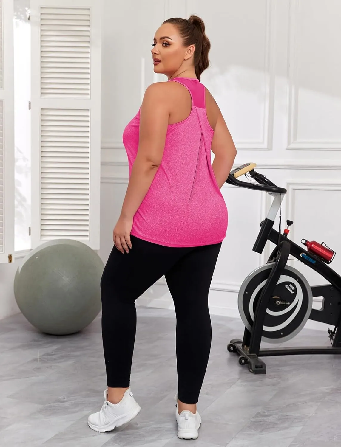 Women's Plus Size Athletic Tank Tops Racerback Workout Flowy Tops Yoga Running Sleevelss Summer Shirts Loose