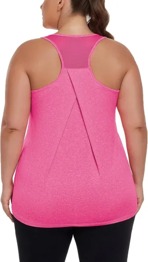 Women's Plus Size Athletic Tank Tops Racerback Workout Flowy Tops Yoga Running Sleevelss Summer Shirts Loose