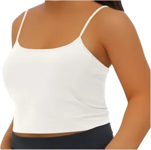 Womens Plus Size Cami Tops Built in Bra Summer Casual Padded Spaghetti Strap Camisole Sleeveless Lounge Crop Tops