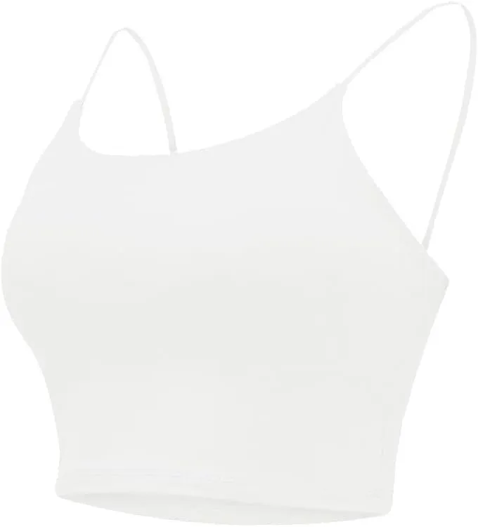 Womens Plus Size Cami Tops Built in Bra Summer Casual Padded Spaghetti Strap Camisole Sleeveless Lounge Crop Tops