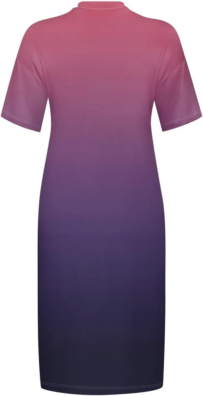 Women's Plus Size Summer Dresses 2025 Short Sleeve Knee Length Gradient Loose Tshirt Dresses Casual, L-5XL