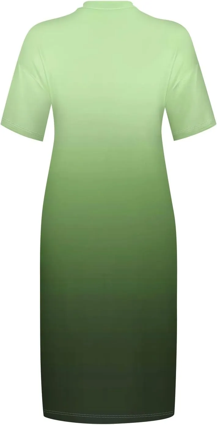 Women's Plus Size Summer Dresses 2025 Short Sleeve Knee Length Gradient Loose Tshirt Dresses Casual, L-5XL