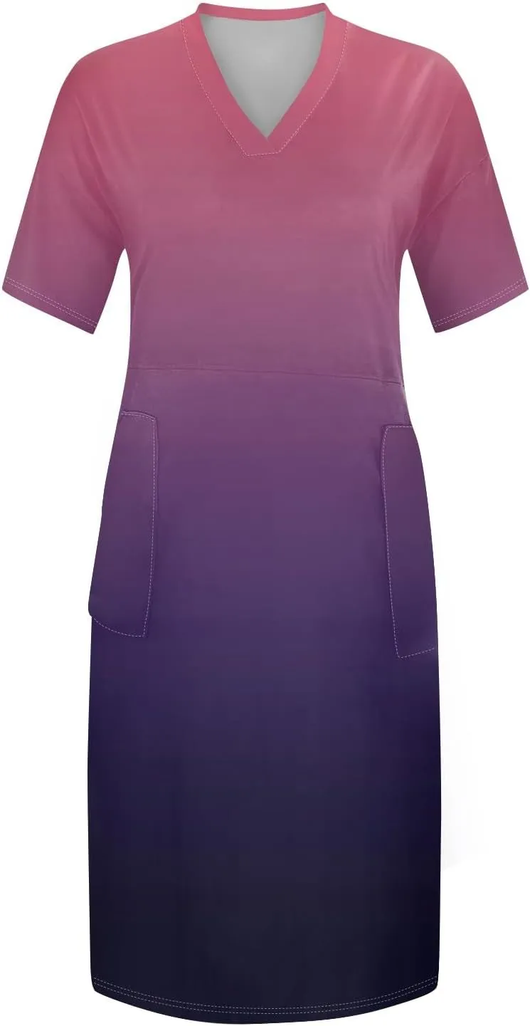 Women's Plus Size Summer Dresses 2025 Short Sleeve Knee Length Gradient Loose Tshirt Dresses Casual, L-5XL