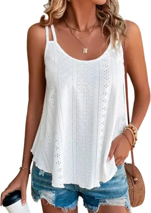 Womens Tank Tops Casual Flowy Eyelet Spaghetti Strap Summer Tops Sexy Sleeveless Shirts Loose Fit Tunic Camisoles