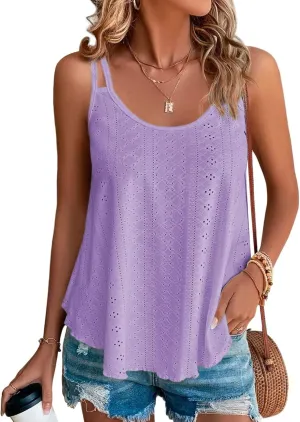 Womens Tank Tops Casual Flowy Eyelet Spaghetti Strap Summer Tops Sexy Sleeveless Shirts Loose Fit Tunic Camisoles
