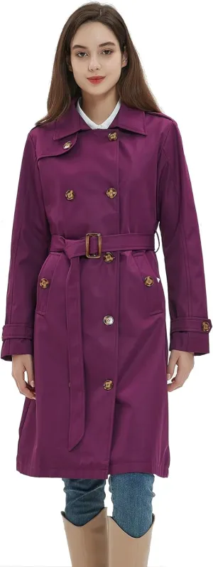 Womens Trench Coat Double-Breasted Long windbreak Belted Slim Outerwear Coat with Detachable Hood S-2XL