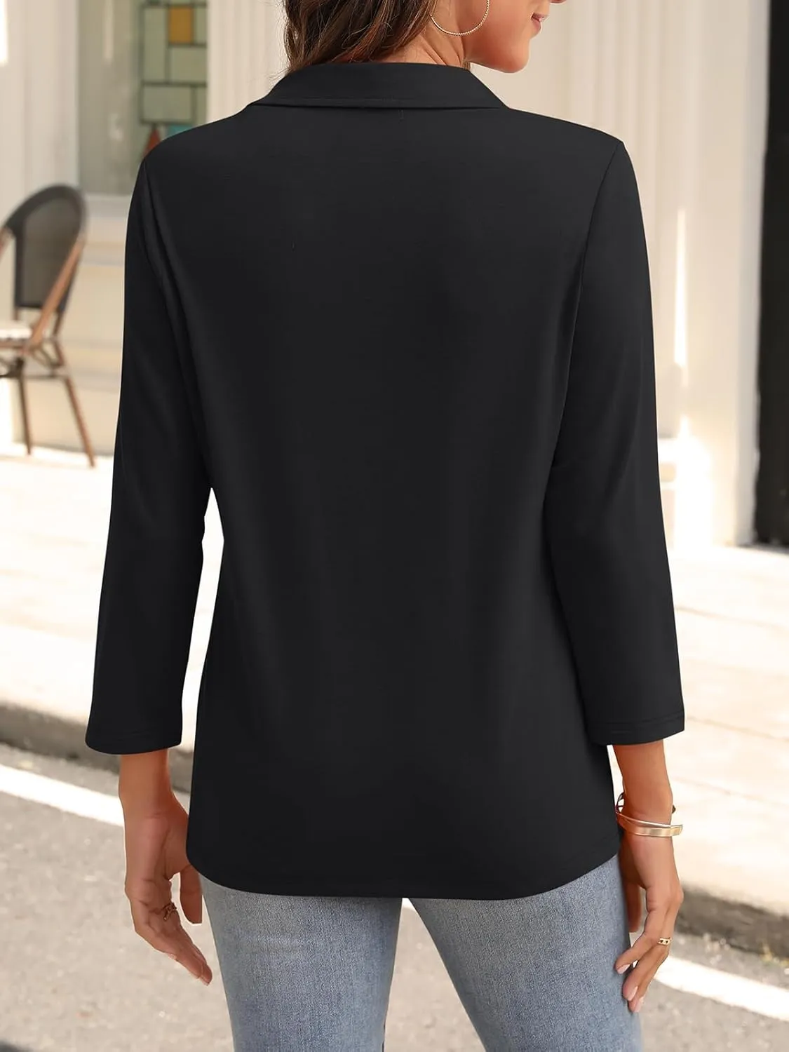 Womens V Neck Polo Shirts 3/4 Sleeve Collared Tops Business Casual Summer Tops Trendy Loose