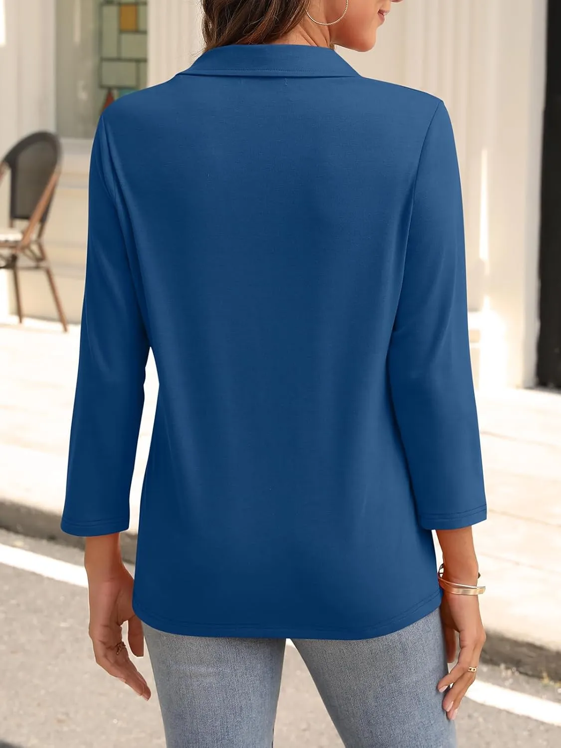 Womens V Neck Polo Shirts 3/4 Sleeve Collared Tops Business Casual Summer Tops Trendy Loose