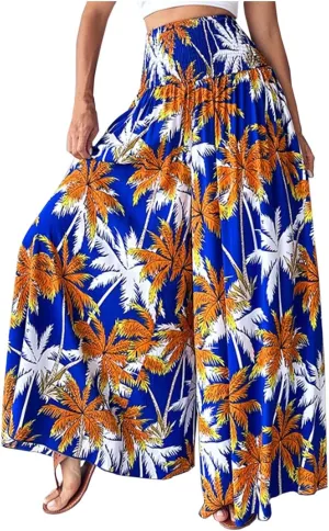 Women's Vintage Floral High Waist Wide Leg Pants Casual Loose Fit Trousers Womens Dress Leggings Pants