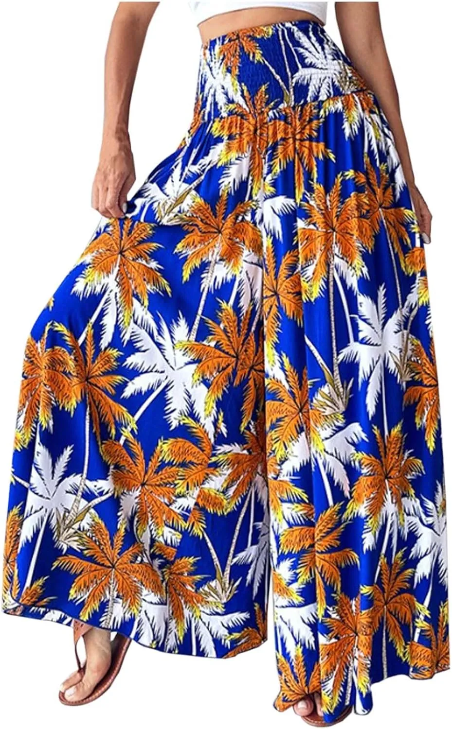 Women's Vintage Floral High Waist Wide Leg Pants Casual Loose Fit Trousers Womens Dress Leggings Pants
