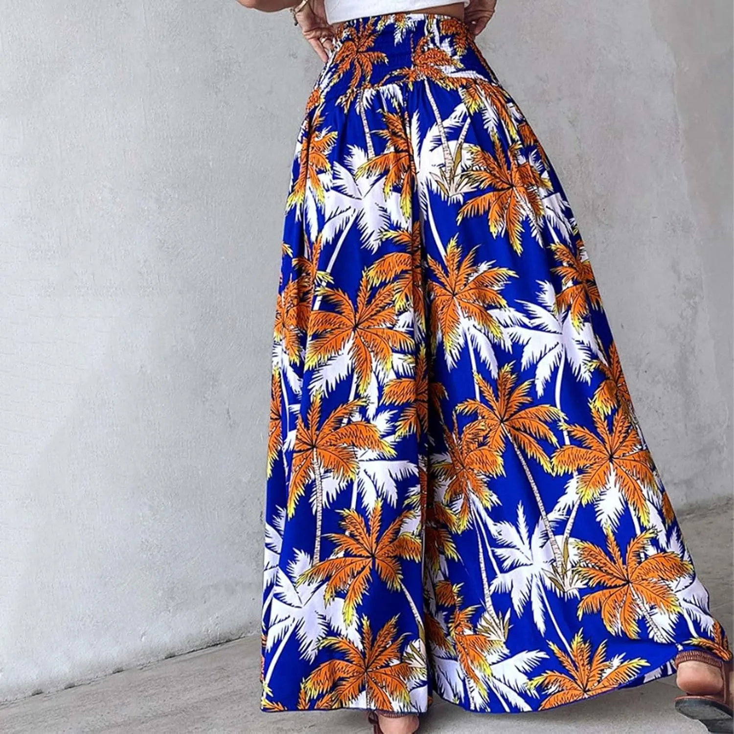 Women's Vintage Floral High Waist Wide Leg Pants Casual Loose Fit Trousers Womens Dress Leggings Pants