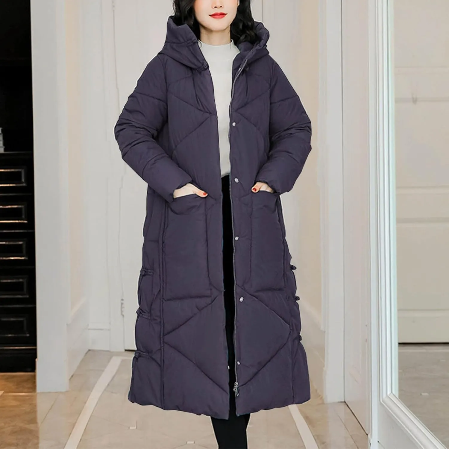 Women's Waterproof Long Winter Coat Warm Puffer Jacket Thickened Down Parka Maxi Coats Button Down Casual Jackets