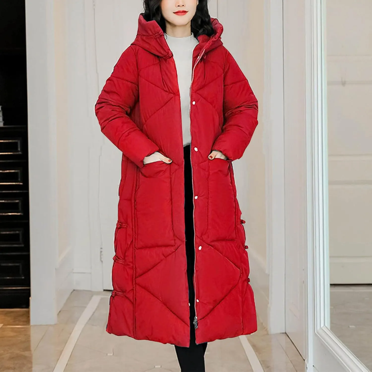 Women's Waterproof Long Winter Coat Warm Puffer Jacket Thickened Down Parka Maxi Coats Button Down Casual Jackets