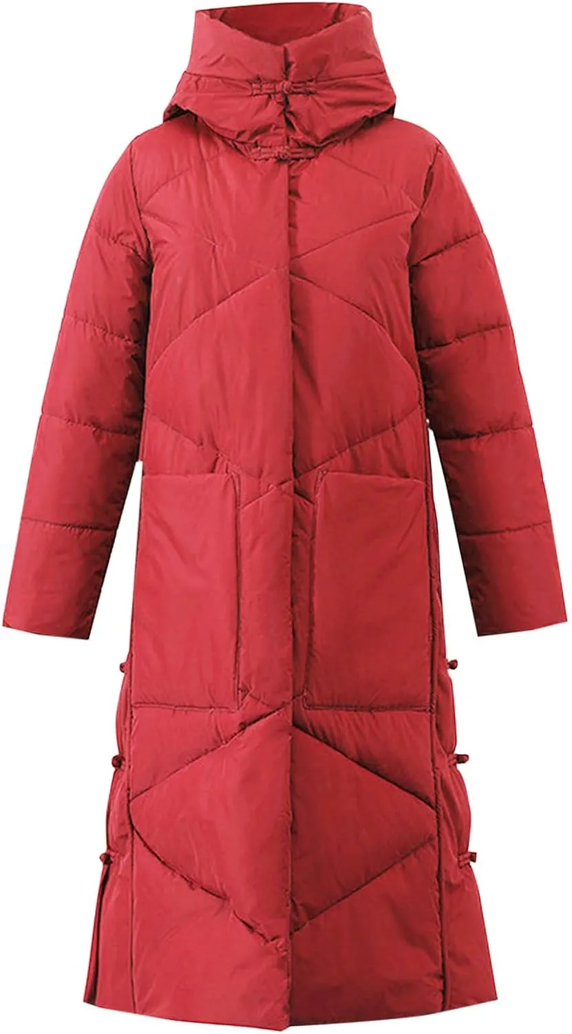 Women's Waterproof Long Winter Coat Warm Puffer Jacket Thickened Down Parka Maxi Coats Button Down Casual Jackets