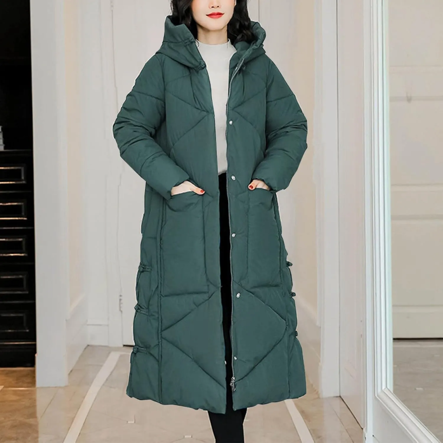 Women's Waterproof Long Winter Coat Warm Puffer Jacket Thickened Down Parka Maxi Coats Button Down Casual Jackets