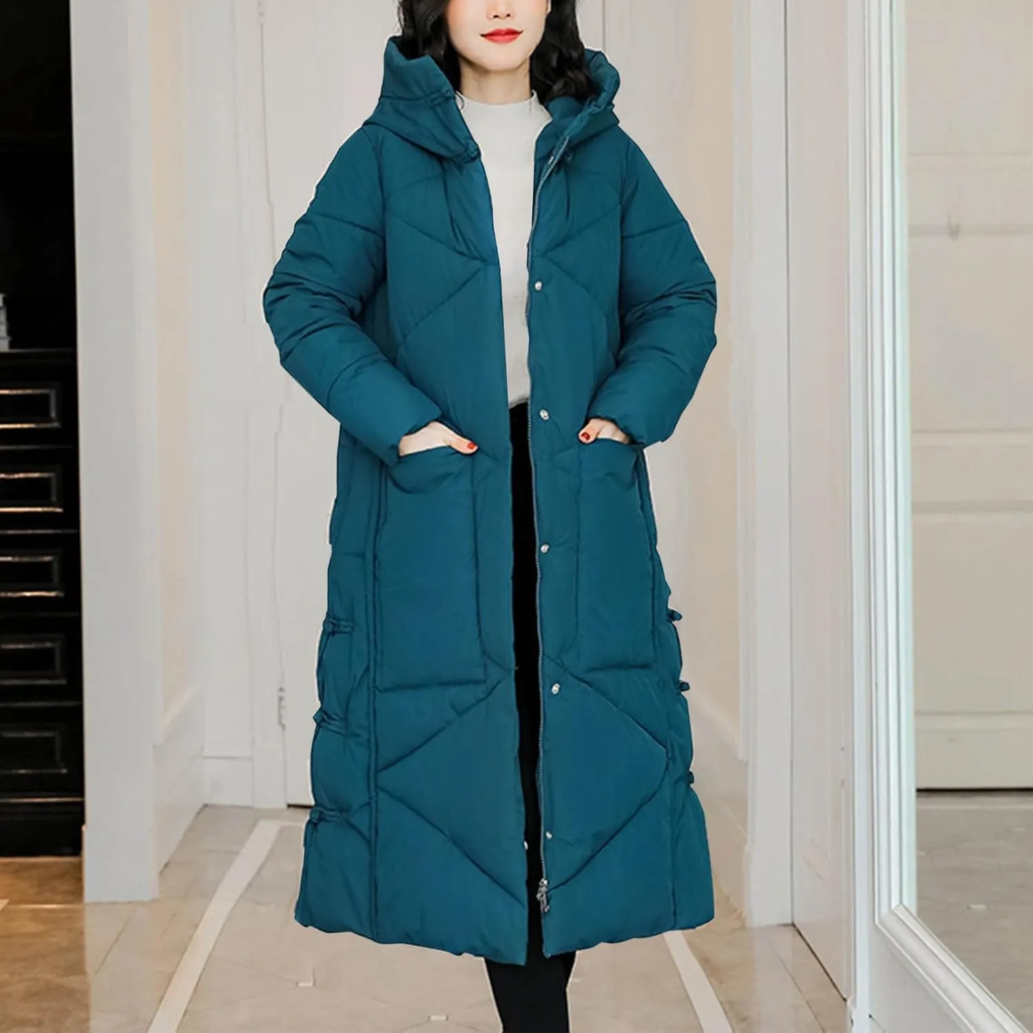 Women's Waterproof Long Winter Coat Warm Puffer Jacket Thickened Down Parka Maxi Coats Button Down Casual Jackets