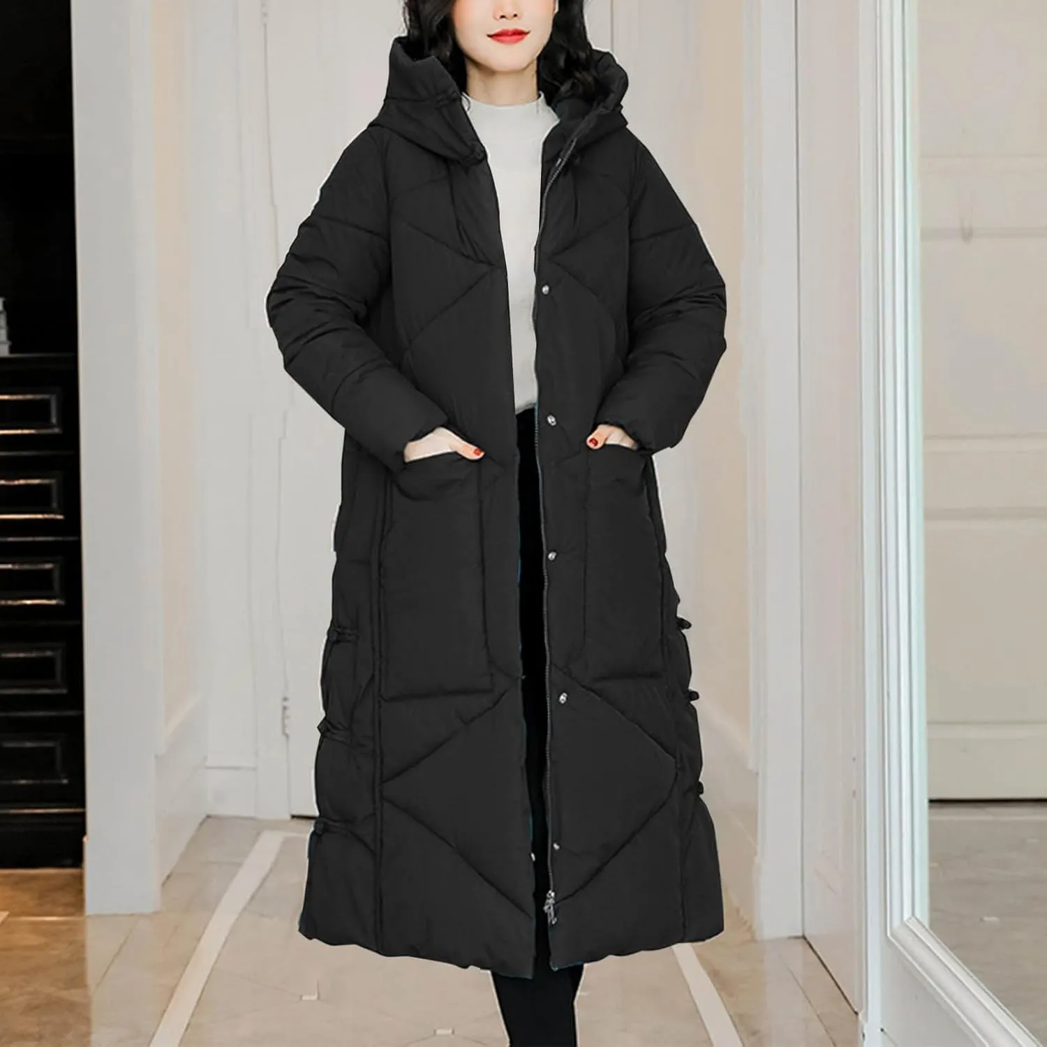 Women's Waterproof Long Winter Coat Warm Puffer Jacket Thickened Down Parka Maxi Coats Button Down Casual Jackets
