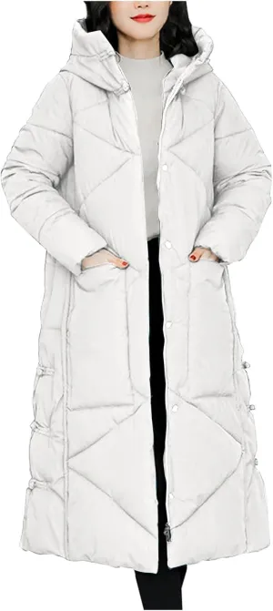 Women's Waterproof Long Winter Coat Warm Puffer Jacket Thickened Down Parka Maxi Coats Button Down Casual Jackets
