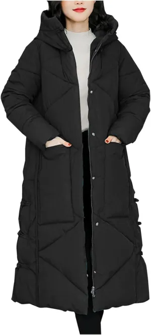 Women's Waterproof Long Winter Coat Warm Puffer Jacket Thickened Down Parka Maxi Coats Button Down Casual Jackets