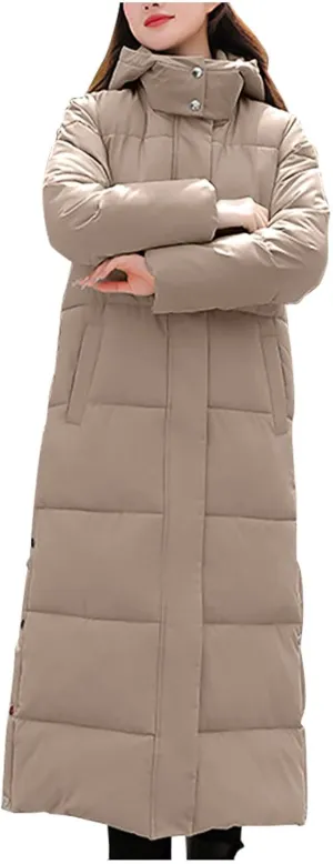 Women's Waterproof Long Winter Coat Warm Puffer Jacket Thickened Down Parka Maxi Coats Button Down Casual Jackets