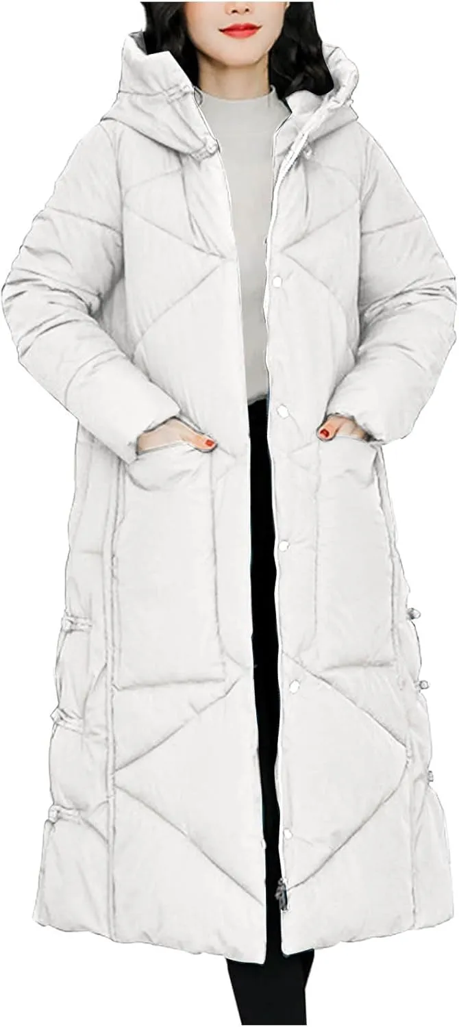 Women's Waterproof Long Winter Coat Warm Puffer Jacket Thickened Down Parka Maxi Coats Button Down Casual Jackets