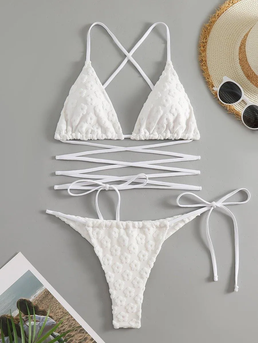 Women's White Jacquard Bikini Set - Sexy Swimwear for Beach & Pool by GFIT