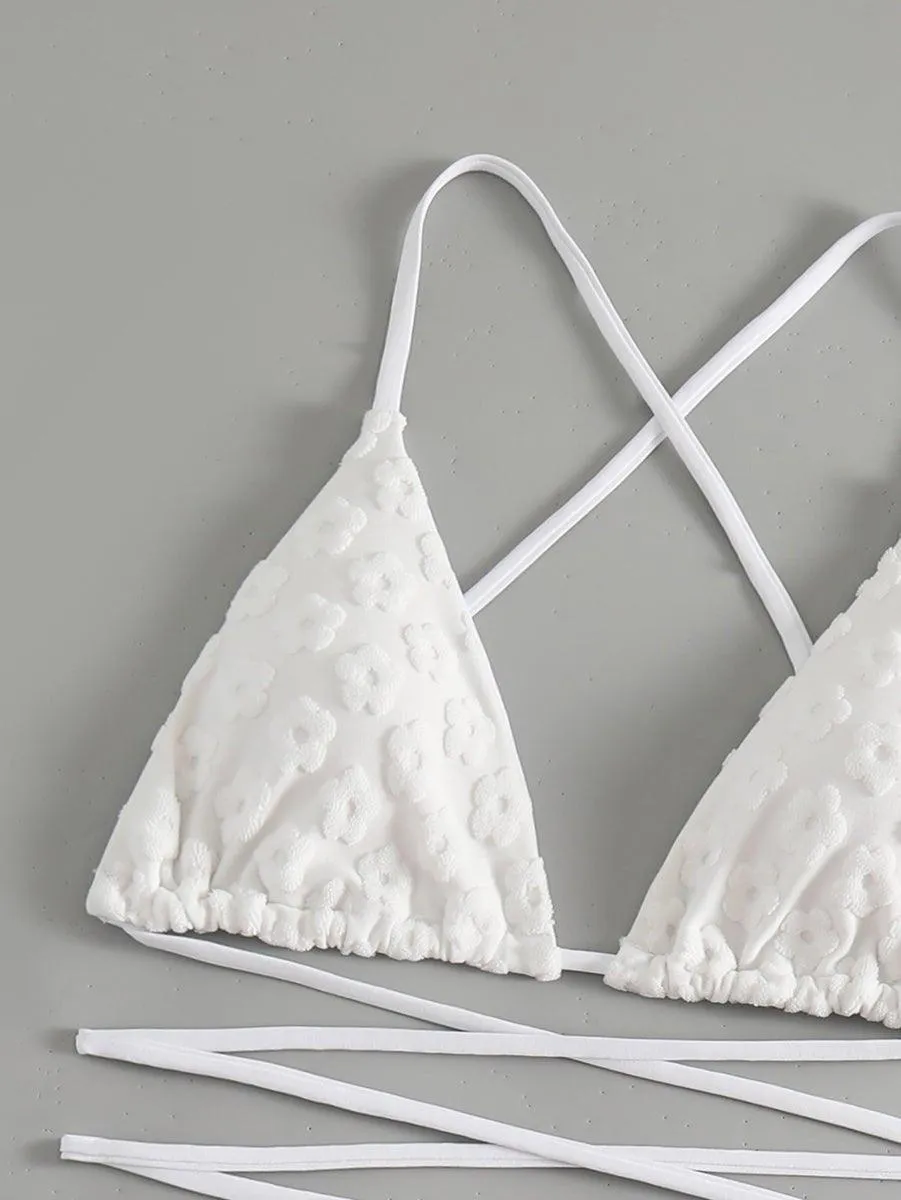 Women's White Jacquard Bikini Set - Sexy Swimwear for Beach & Pool by GFIT