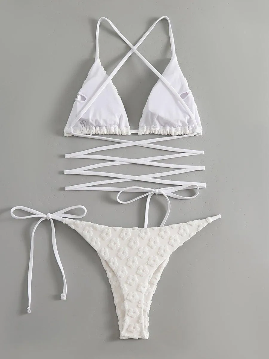 Women's White Jacquard Bikini Set - Sexy Swimwear for Beach & Pool by GFIT
