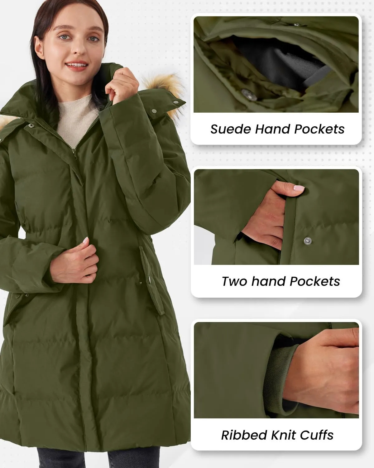Women's Winter Long Warm Puffer Jacket Warm Down Coat with Faux Fur Removable Hood