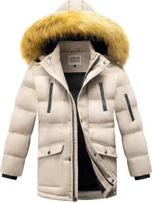 WULFUL Boy's Winter Coat Waterproof Fleece Lined Parka Jackets Kids Hooded Puffer Outerwear