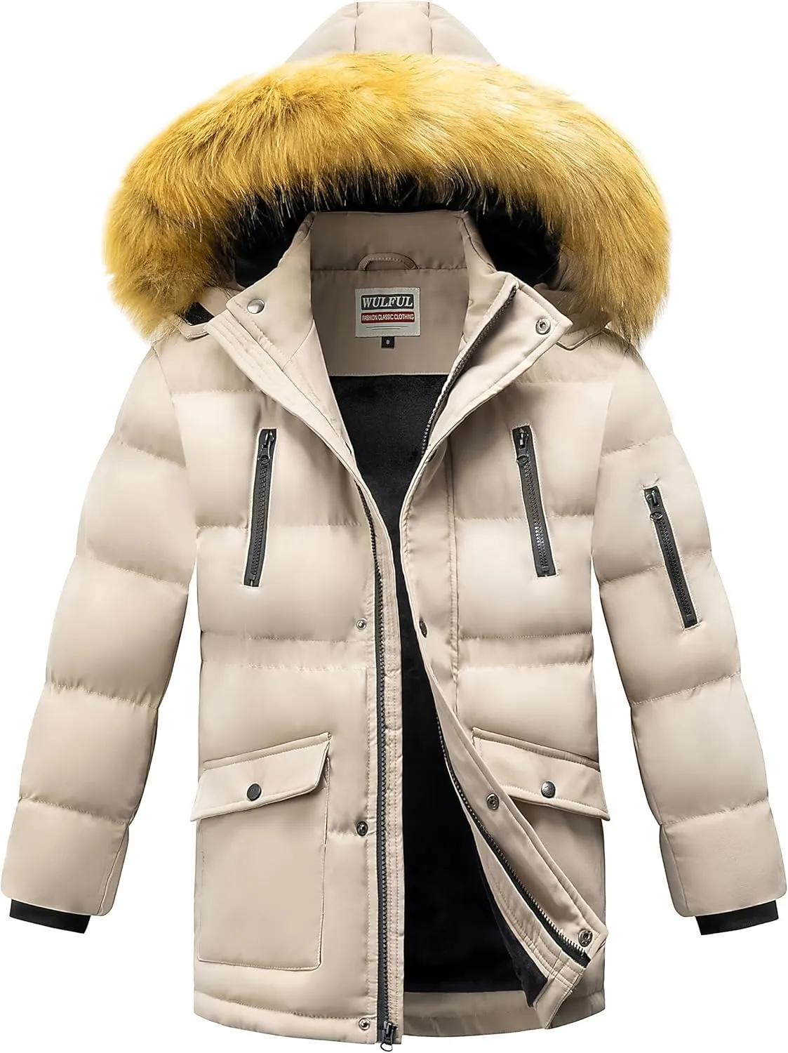 WULFUL Boy's Winter Coat Waterproof Fleece Lined Parka Jackets Kids Hooded Puffer Outerwear