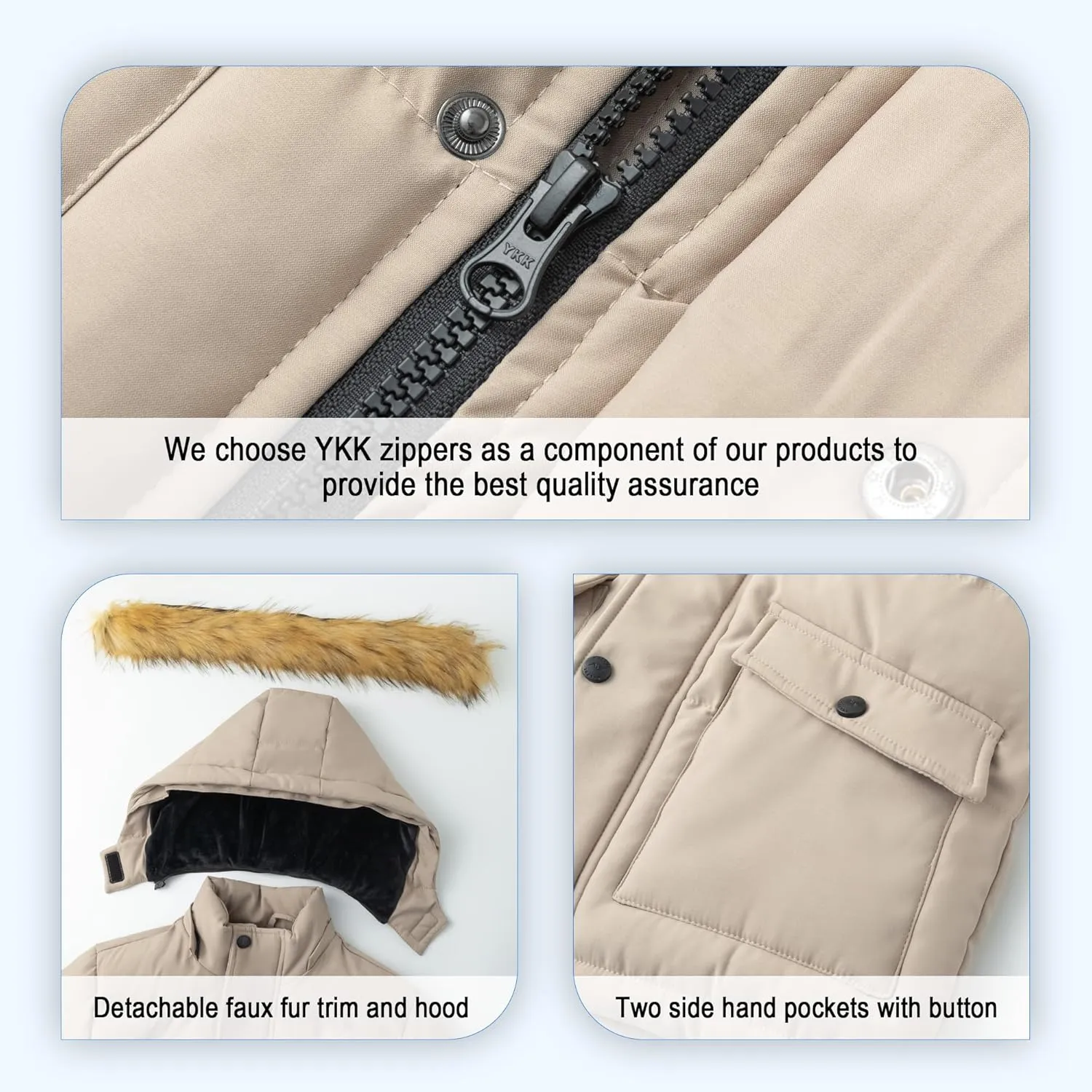 WULFUL Boy's Winter Coat Waterproof Fleece Lined Parka Jackets Kids Hooded Puffer Outerwear