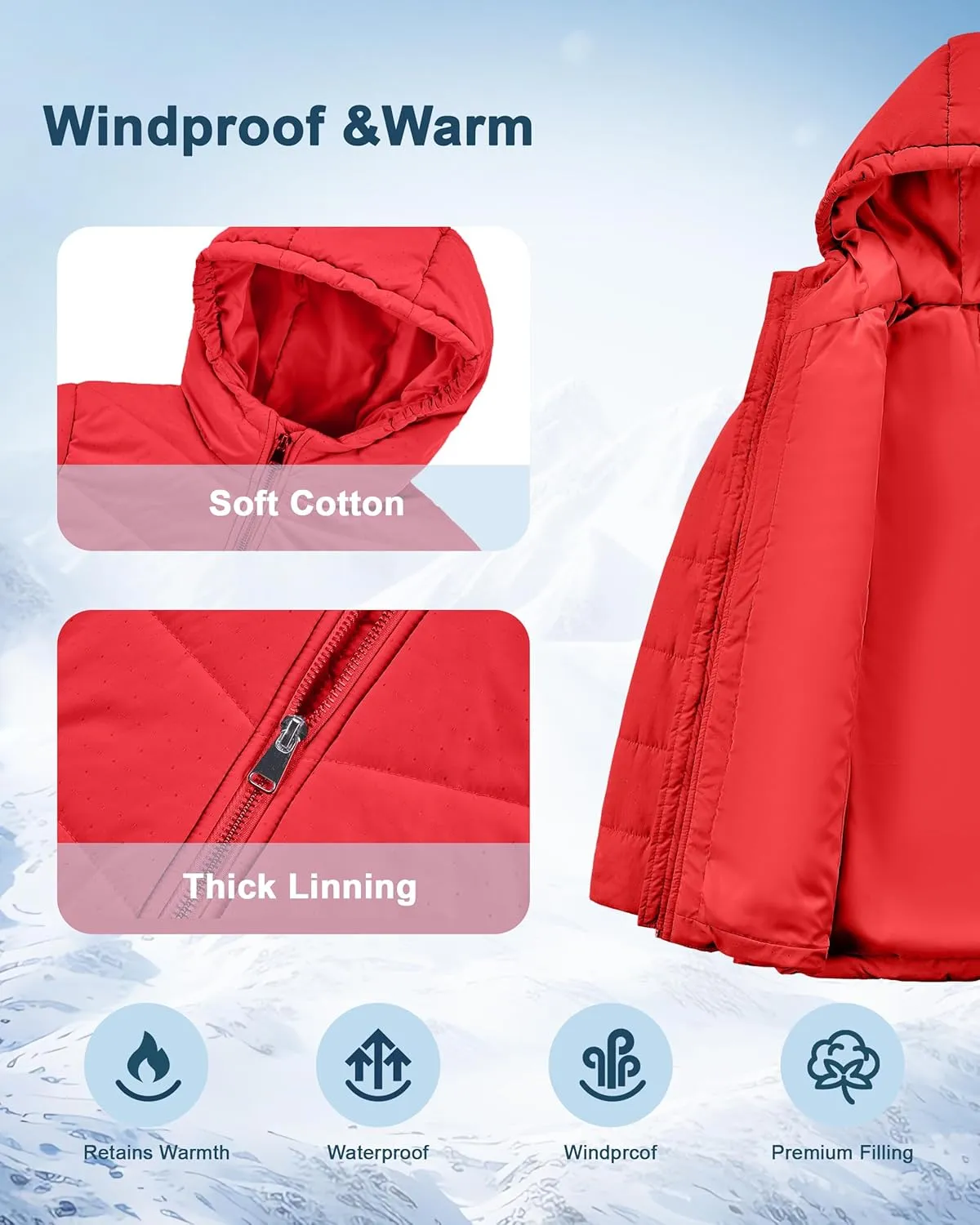 WULFUL Girls Winter Waterproof Coat Warm Hooded Parka Jacket Long