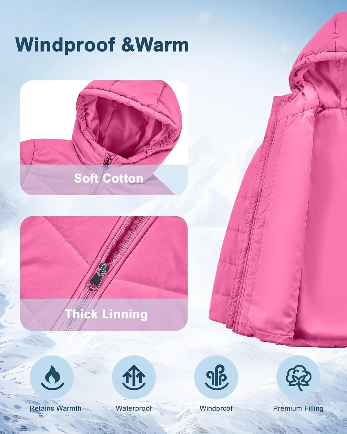 WULFUL Girls Winter Waterproof Coat Warm Hooded Parka Jacket Long