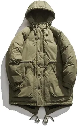 Xingfenly Winter men luxury coat Cotton Padded Jacket Men' Hooded Trekking LaborCamping Loose Warm Medium Length Coat