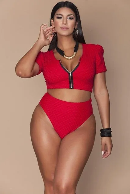 XL-4XL Plus Size Bikini Set Pad Zipper Front Swimsuit