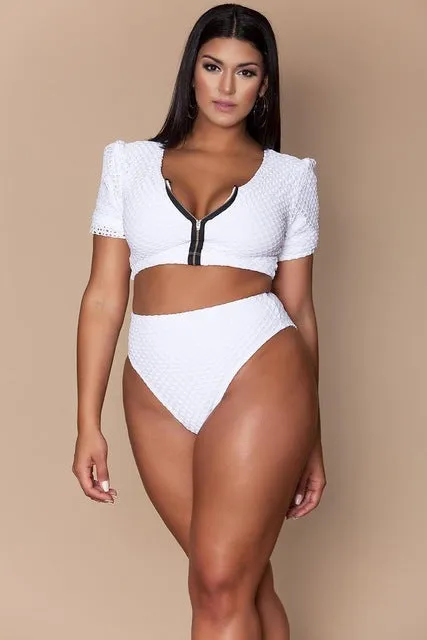 XL-4XL Plus Size Bikini Set Pad Zipper Front Swimsuit