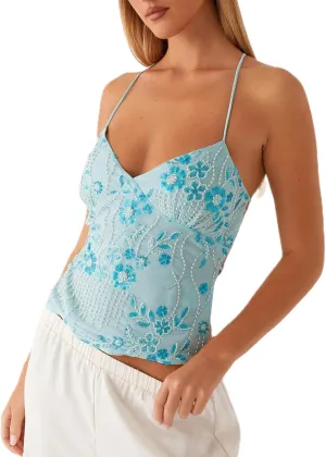Y2k Summer Sequin Tank Tops for Women Sexy Sparkle V Neck Shirt Backless Halter Low Cut Straps Trendy Going Out Tops