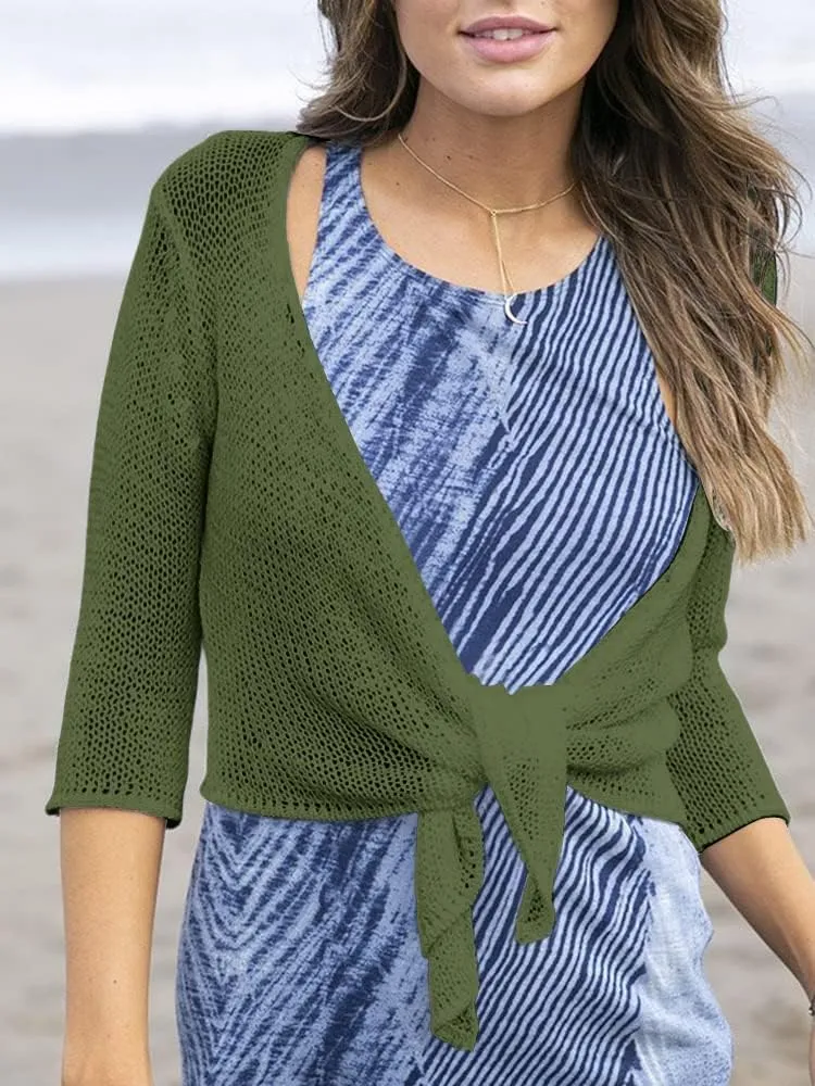 YeMgSiP Women's Tie Front Shrug 3/4 Sleeve Bolero Sheer Knotted Lightweight Cardigan Sweaters Short Shawl Tops