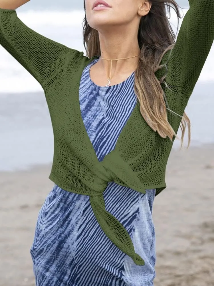 YeMgSiP Women's Tie Front Shrug 3/4 Sleeve Bolero Sheer Knotted Lightweight Cardigan Sweaters Short Shawl Tops