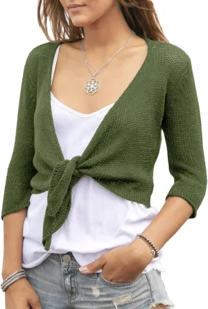 YeMgSiP Women's Tie Front Shrug 3/4 Sleeve Bolero Sheer Knotted Lightweight Cardigan Sweaters Short Shawl Tops