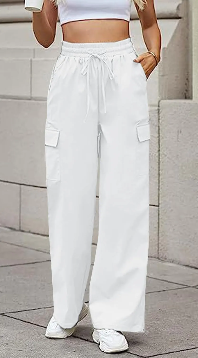 YOCUR Womens Casual Elastic High Waisted Work Pants Cotton Straight Leg Drawstring Trousers