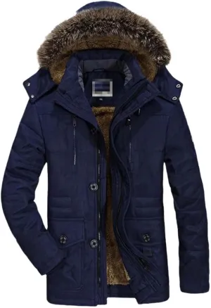 Youllyuu Winter Jacket Men Plus Size Cotton Padded Parka Coat Faux Fur Hood Fleece Long Windbreaker