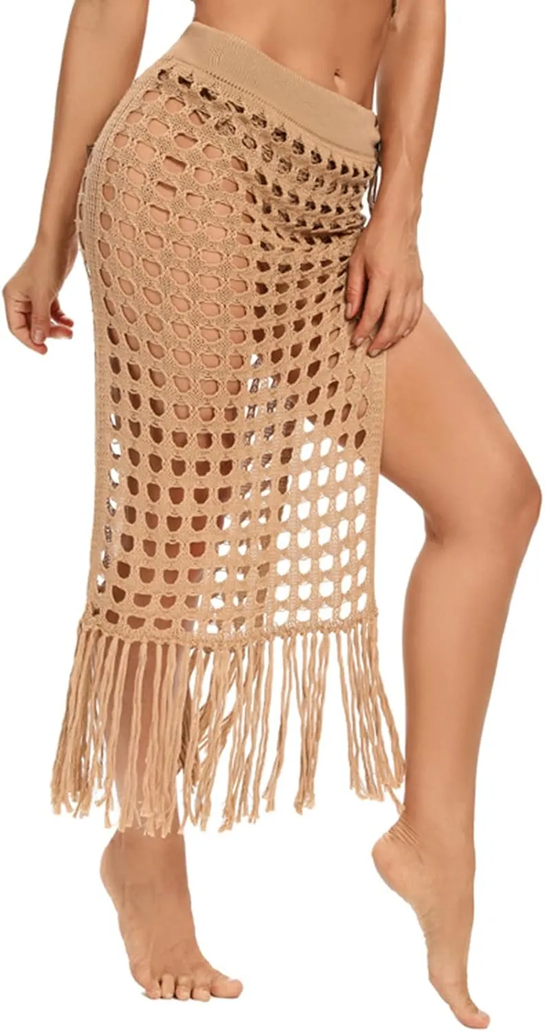 ZAFUL Women's Crochet Cover ups for Swimwear Sexy Knitted Beach Skirt Hollow Out Swimsuit Cover Up Skirt