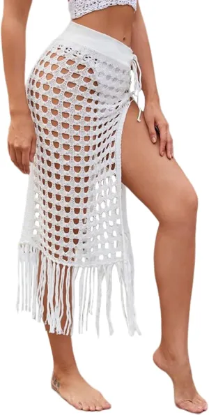 ZAFUL Women's Crochet Cover ups for Swimwear Sexy Knitted Beach Skirt Hollow Out Swimsuit Cover Up Skirt