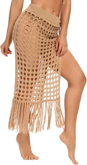 ZAFUL Women's Crochet Cover ups for Swimwear Sexy Knitted Beach Skirt Hollow Out Swimsuit Cover Up Skirt